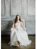 Strapless Ivory Lace Tulle Buttons Back Wedding Dress